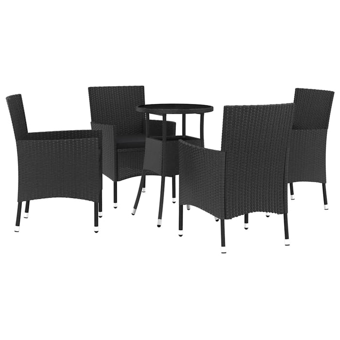 Set bistro de grădină cu perne, 5 piese, negru, poliratan WALTI