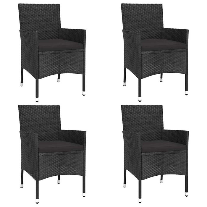 Set bistro de grădină cu perne, 5 piese, negru, poliratan WALTI