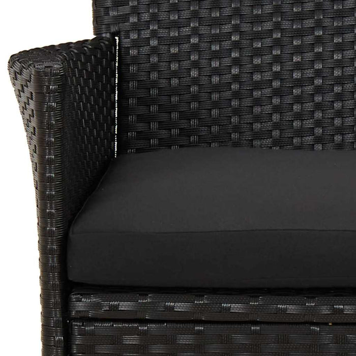 Set bistro de grădină cu perne, 5 piese, negru, poliratan WALTI