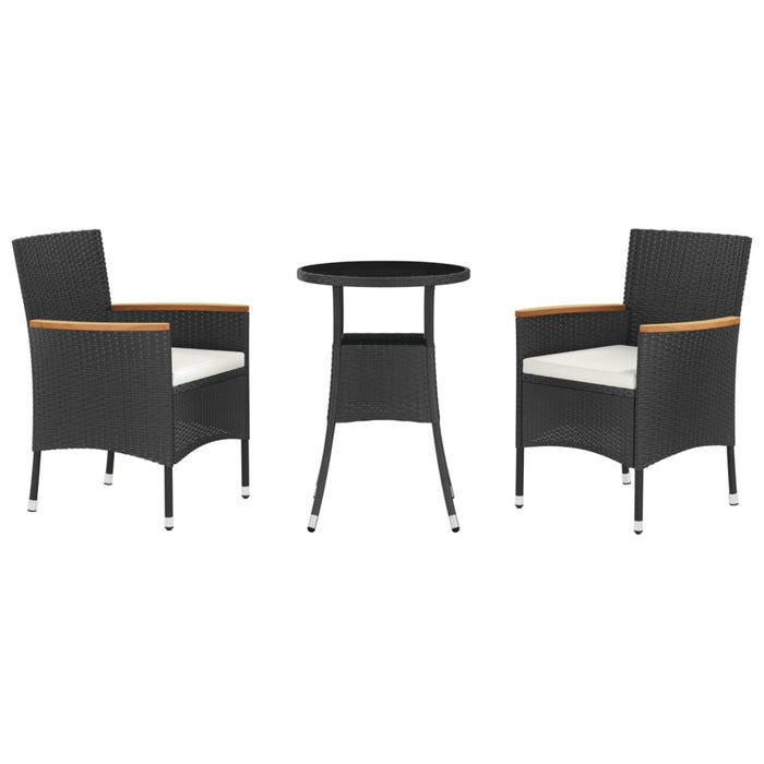 Set bistro de grădină cu perne, 3 piese, negru, poliratan - WALTI WALTI