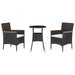 Set bistro de grădină cu perne, 3 piese, negru, poliratan - WALTI WALTI