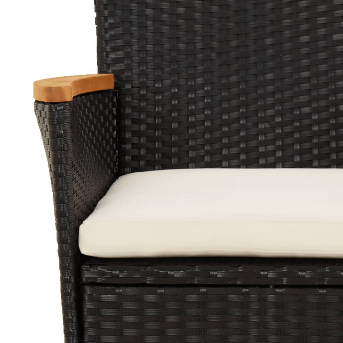 Set bistro de grădină cu perne, 3 piese, negru, poliratan - WALTI WALTI