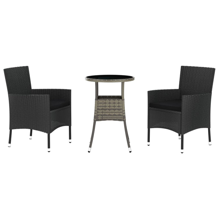 Set bistro de grădină cu perne, 3 piese, negru, poliratan - WALTI WALTI