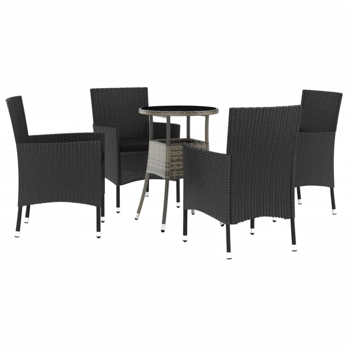 Set bistro de grădină cu perne, 5 piese, negru, poliratan - WALTI WALTI