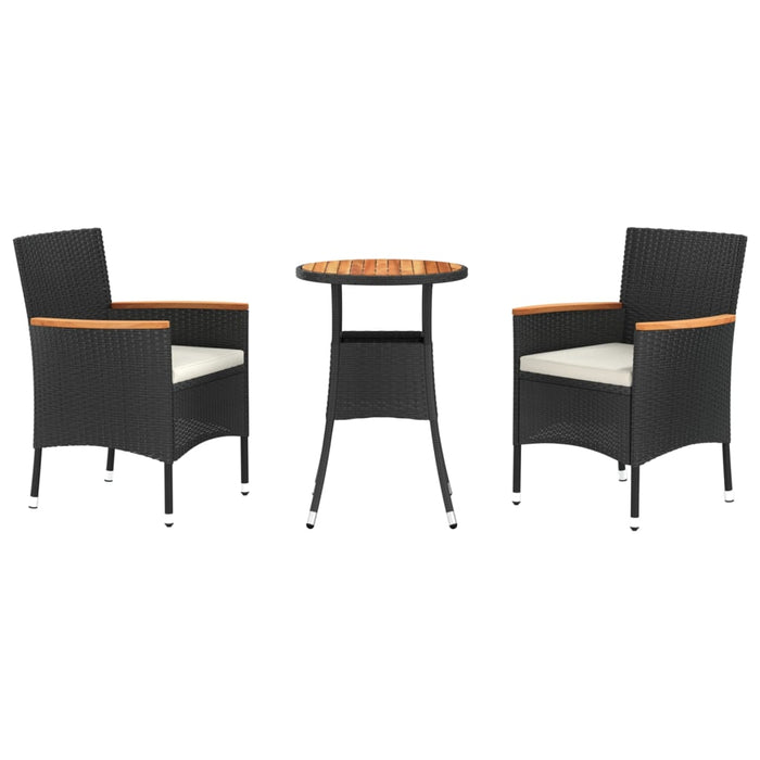 Set bistro de grădină cu perne, 3 piese, negru, poliratan - WALTI WALTI
