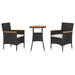 Set bistro de grădină cu perne, 3 piese, negru, poliratan - WALTI WALTI