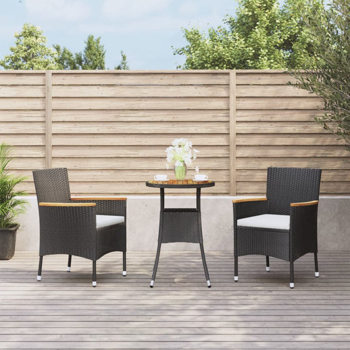 Set bistro de grădină cu perne, 3 piese, negru, poliratan - WALTI WALTI