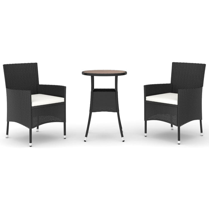 Set bistro de grădină cu perne, 3 piese, negru, poliratan - WALTI WALTI
