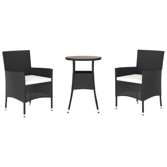 Set bistro de grădină cu perne, 3 piese, negru, poliratan - WALTI WALTI