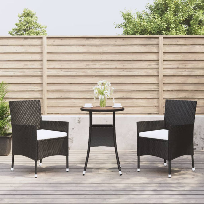 Set bistro de grădină cu perne, 3 piese, negru, poliratan - WALTI WALTI