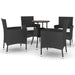 Set bistro de grădină cu perne, 5 piese, negru, poliratan - WALTI WALTI