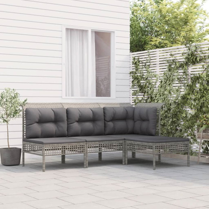 Set mobilier de grădină cu perne, 4 piese, gri, poliratan - WALTI WALTI