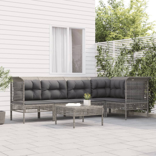 Set mobilier de grădină cu perne, 6 piese, gri, poliratan - WALTI WALTI