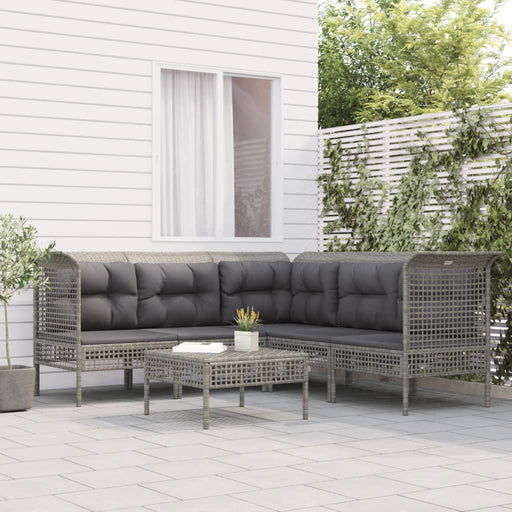 Set mobilier de grădină cu perne, 6 piese, gri, poliratan - WALTI WALTI