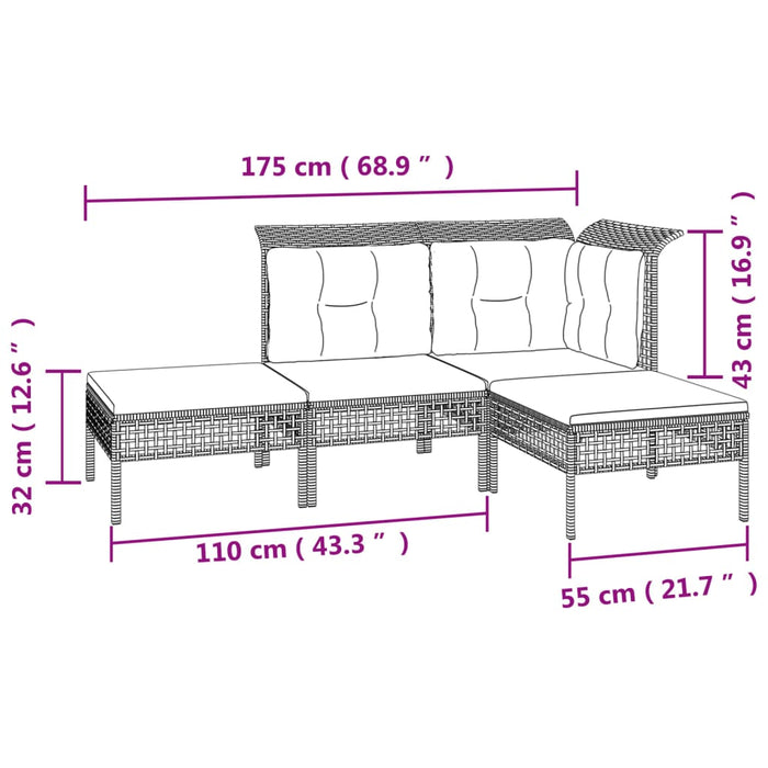 Set mobilier de grădină cu perne, 11 piese, gri, poliratan WALTI