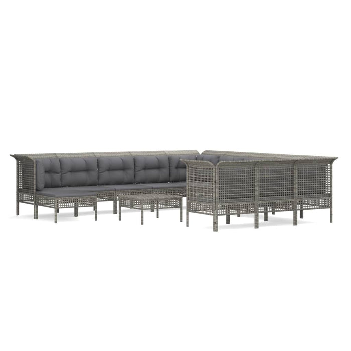 Set mobilier de grădină cu perne, 13 piese, gri, poliratan WALTI