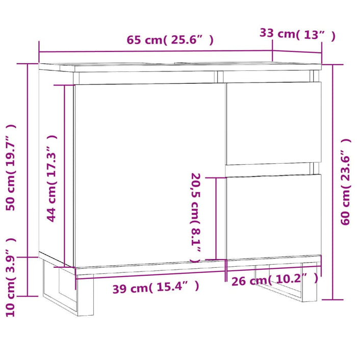 Dulap de baie, stejar afumat, 65x33x60 cm, lemn prelucrat - WALTI WALTI
