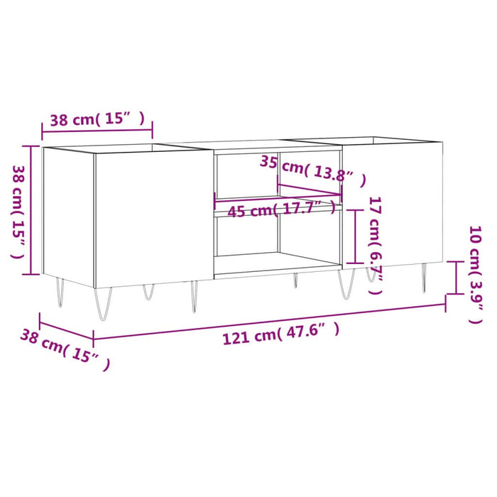 Dulap pentru discuri gri beton, 121x38x48 cm, lemn prelucrat - WALTI WALTI