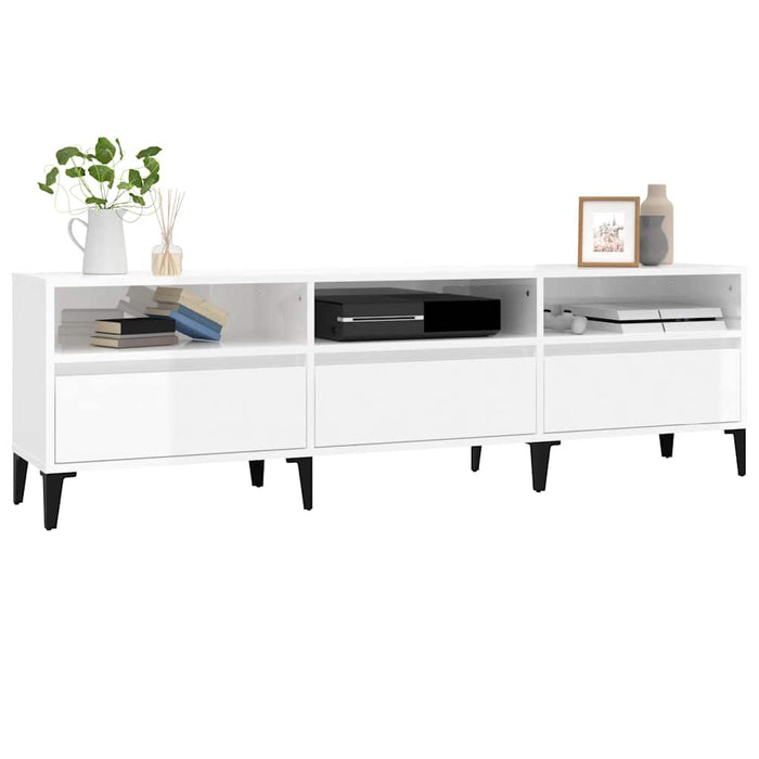 Comodă TV, alb extralucios, 150x30x44,5 cm, lemn prelucrat WALTI