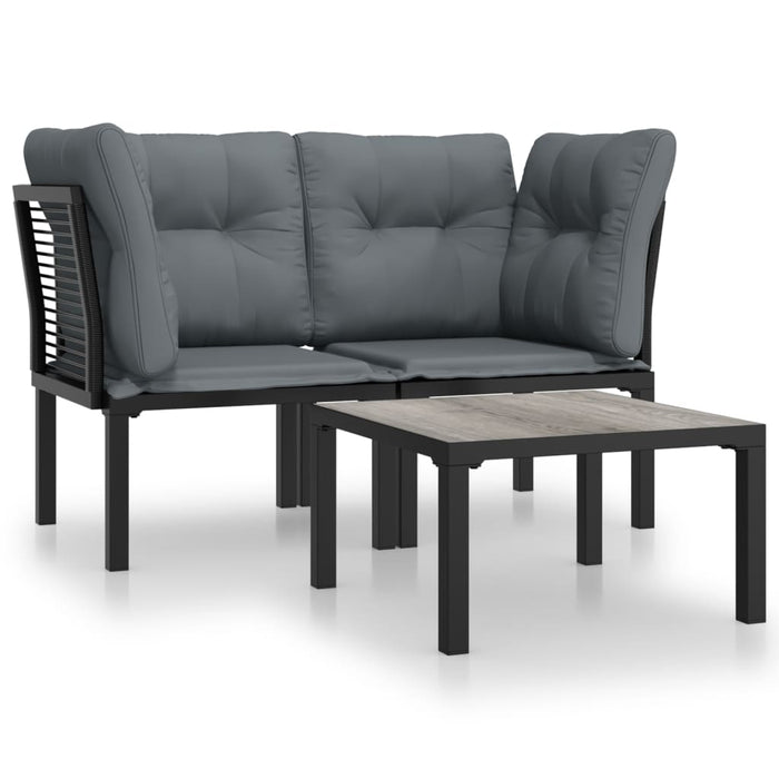 Set mobilier de grădină cu perne, 3 piese, negru/gri, poliratan - WALTI WALTI