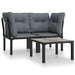 Set mobilier de grădină cu perne, 3 piese, negru/gri, poliratan - WALTI WALTI