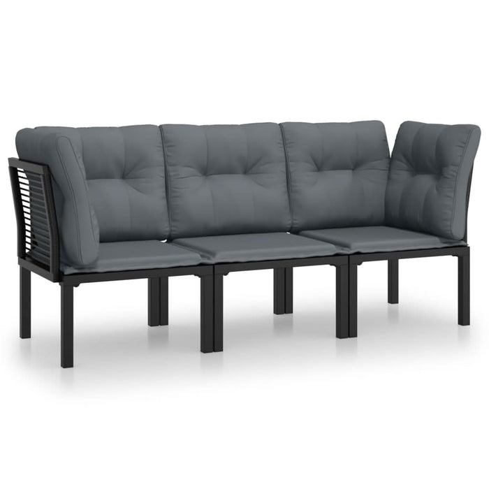 Set mobilier de grădină cu perne, 3 piese, negru/gri, poliratan - WALTI WALTI