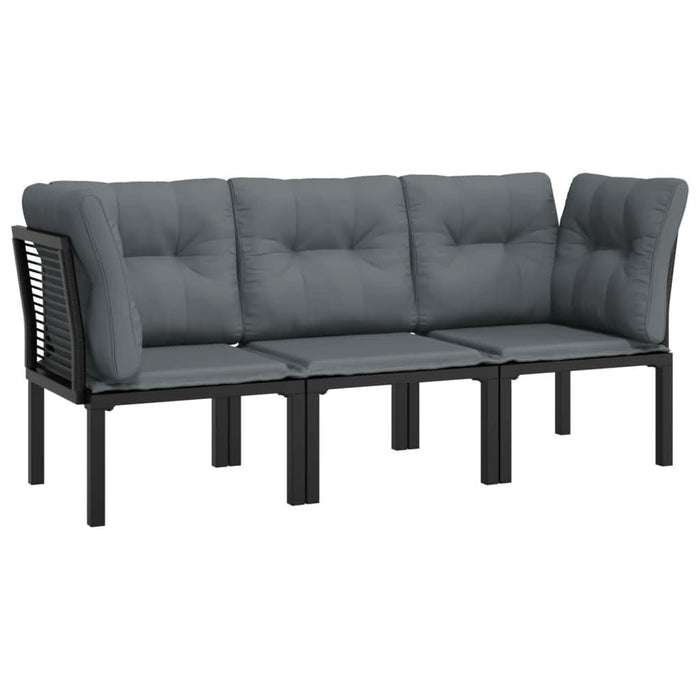 Set mobilier de grădină cu perne, 3 piese, negru/gri, poliratan - WALTI WALTI