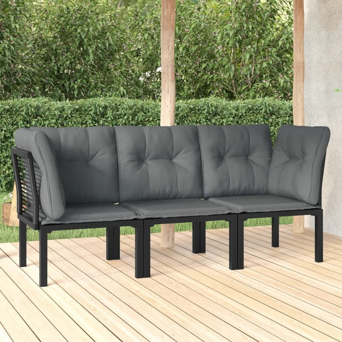 Set mobilier de grădină cu perne, 3 piese, negru/gri, poliratan - WALTI WALTI