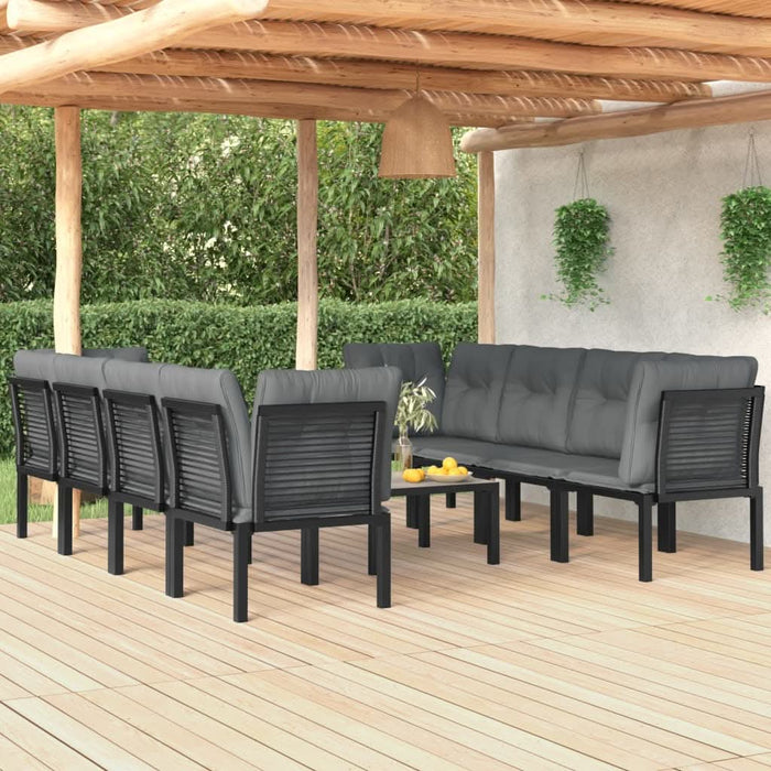 Set mobilier de grădină, 9 piese, negru și gri, poliratan - WALTI WALTI