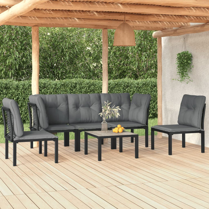 Set mobilier de grădină, 6 piese, negru și gri, poliratan WALTI