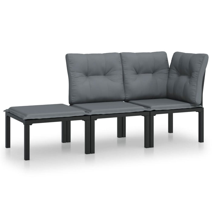 Set mobilier de grădină cu perne, 3 piese, negru/gri, poliratan - WALTI WALTI