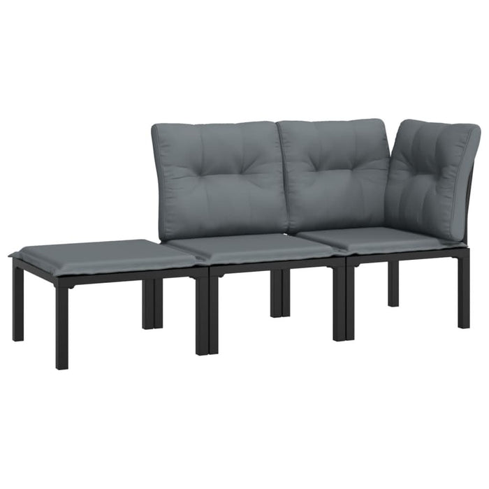 Set mobilier de grădină cu perne, 3 piese, negru/gri, poliratan - WALTI WALTI
