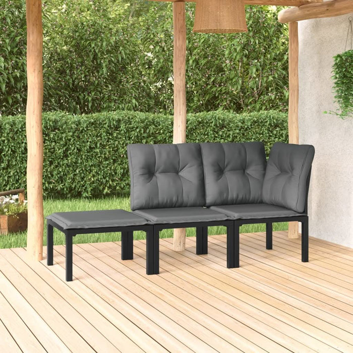 Set mobilier de grădină cu perne, 3 piese, negru/gri, poliratan - WALTI WALTI