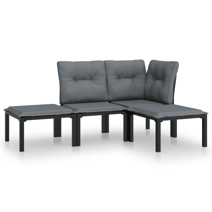 Set mobilier de grădină, 4 piese, negru și gri, poliratan - WALTI WALTI