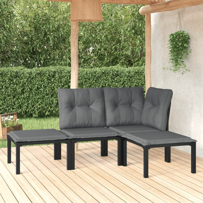 Set mobilier de grădină, 4 piese, negru și gri, poliratan - WALTI WALTI