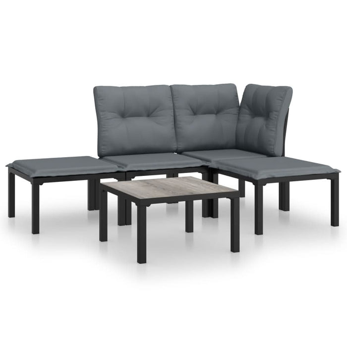 Set mobilier de grădină, 5 piese, negru/gri, poliratan - WALTI WALTI