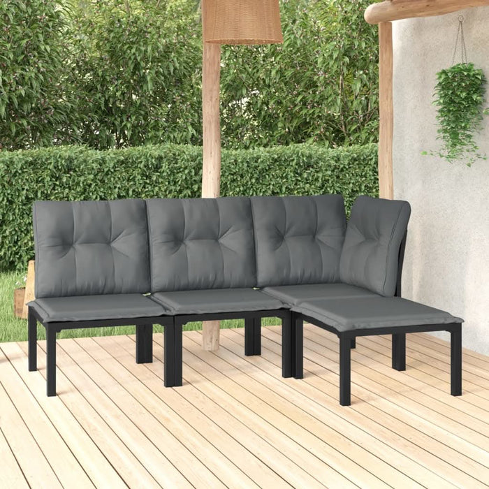 Set mobilier de grădină, 4 piese, negru și gri, poliratan - WALTI WALTI