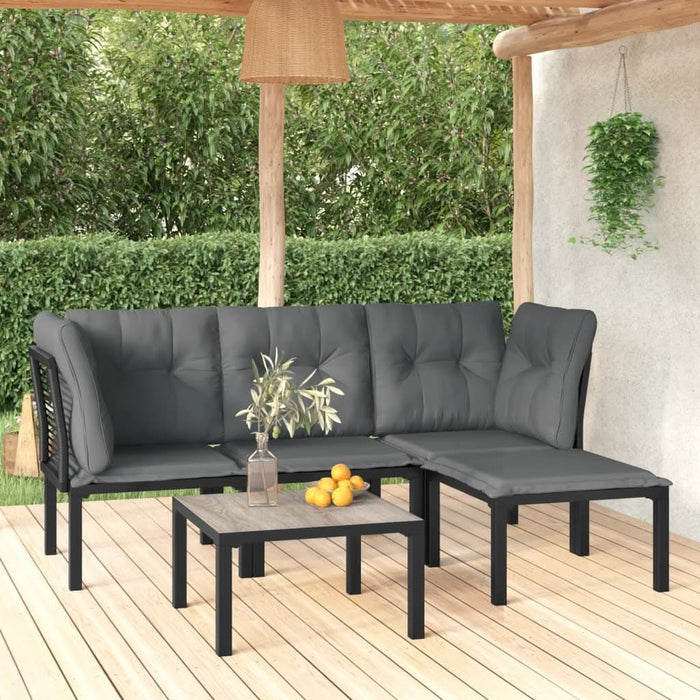 Set mobilier de grădină, 5 piese, negru/gri, poliratan - WALTI WALTI