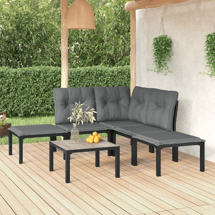 Set mobilier de grădină, 6 piese, negru și gri, poliratan - WALTI WALTI