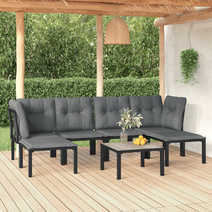 Set mobilier de grădină, 7 piese, negru și gri, poliratan - WALTI WALTI