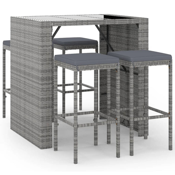 Set mobilier bar de grădină, cu perne, 5 piese, gri, poliratan - WALTI WALTI