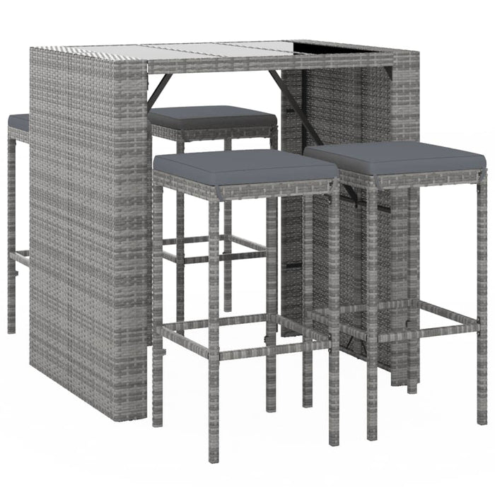Set mobilier bar de grădină, cu perne, 5 piese, gri, poliratan - WALTI WALTI