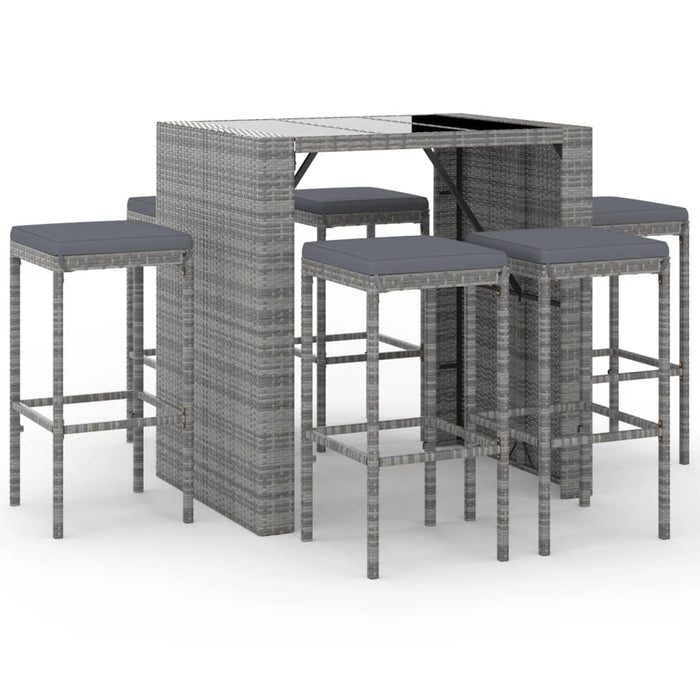 Set mobilier bar de grădină cu perne, 7 piese, gri, poliratan WALTI