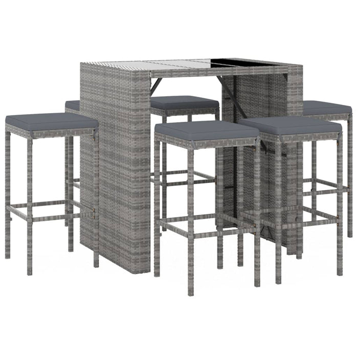 Set mobilier bar de grădină cu perne, 7 piese, gri, poliratan WALTI