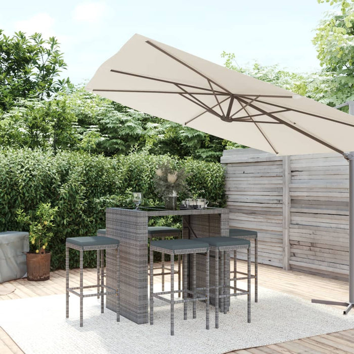 Set mobilier bar de grădină cu perne, 7 piese, gri, poliratan WALTI