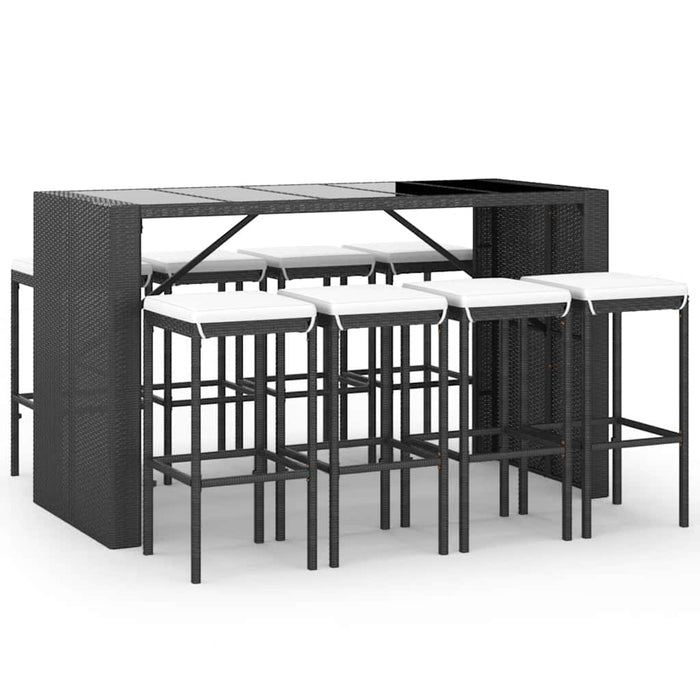 Set mobilier bar de grădină cu perne, 9 piese, negru, poliratan WALTI