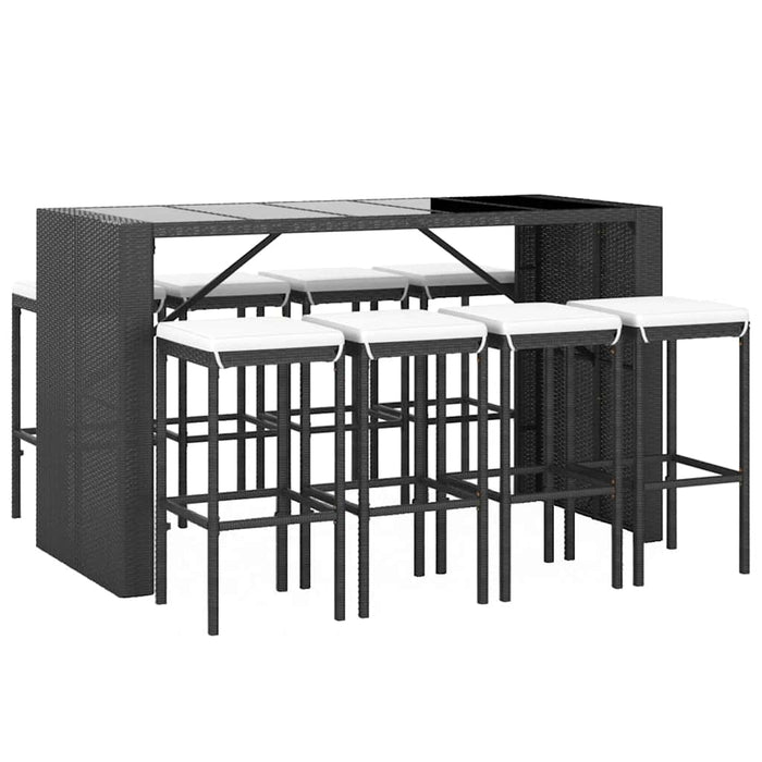 Set mobilier bar de grădină cu perne, 9 piese, negru, poliratan WALTI