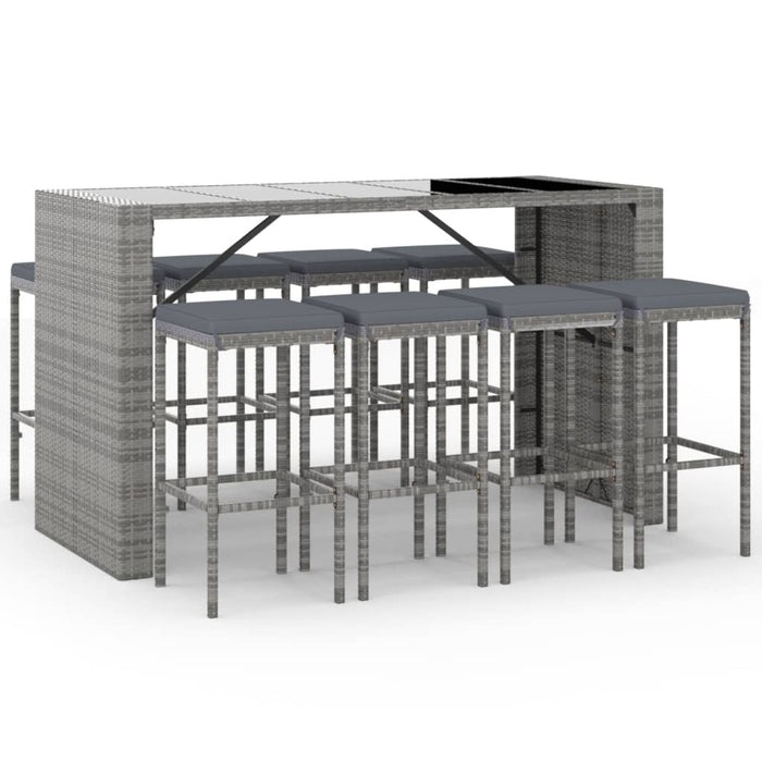 Set mobilier bar de grădină, cu perne, 9 piese, gri, poliratan - WALTI WALTI