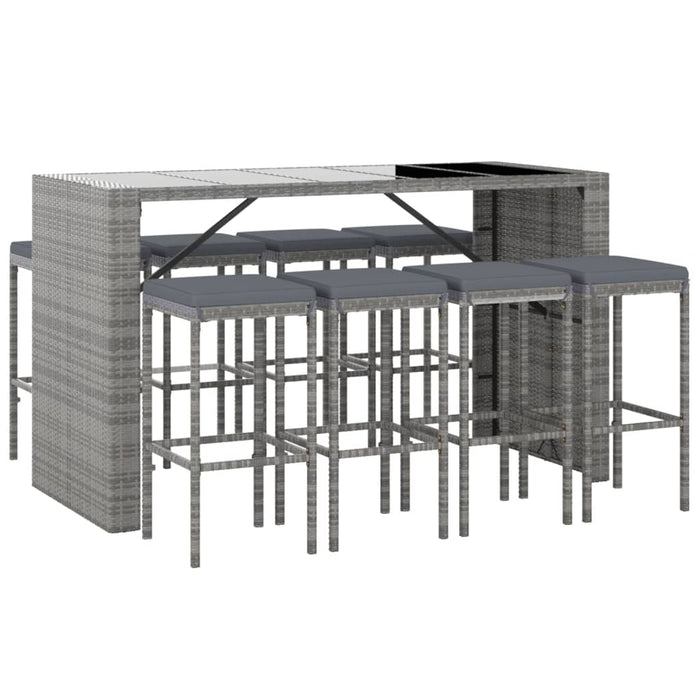 Set mobilier bar de grădină, cu perne, 9 piese, gri, poliratan - WALTI WALTI