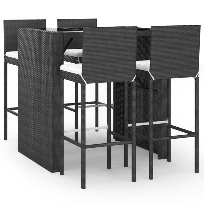 Set mobilier bar de grădină cu perne, 5 piese, negru, poliratan WALTI